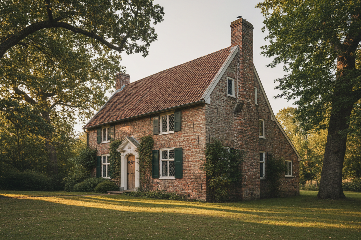 Historisches Haus mit Ziegeldach und gemauertem Schornstein