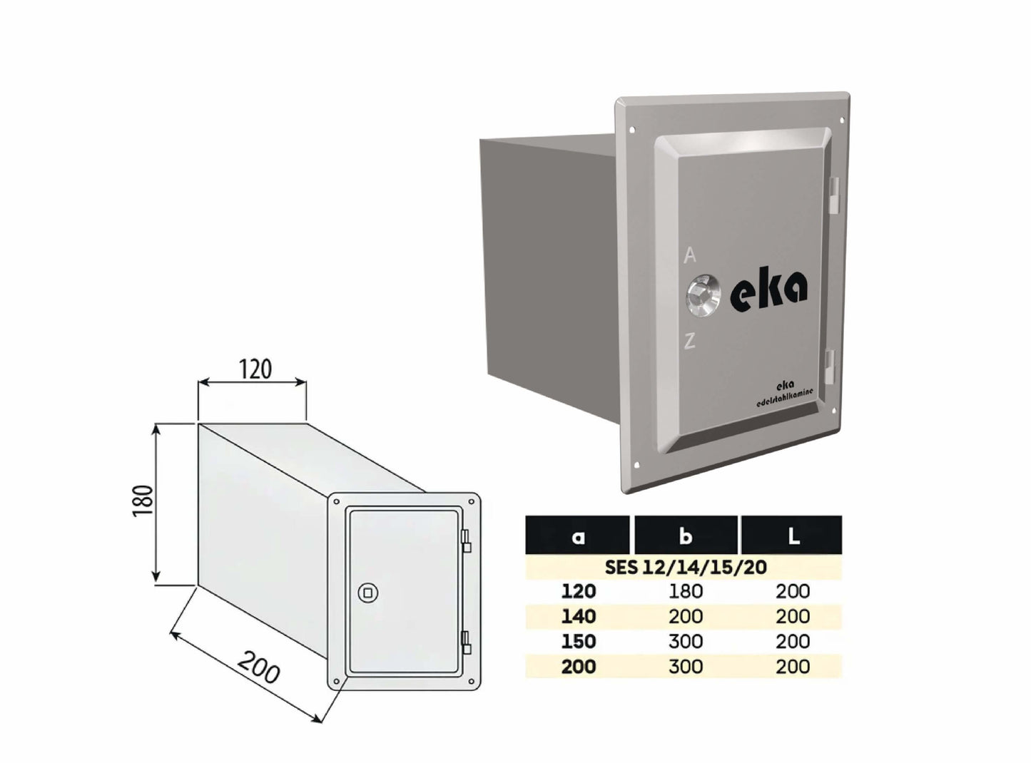 Edelstahltür mit Schiebestutzen 200 mm - einwandig - eka edelstahlkamine complex E Edelstahltür mit Schiebestutzen 200 mm - einwandig - eka edelstahlkamine complex E