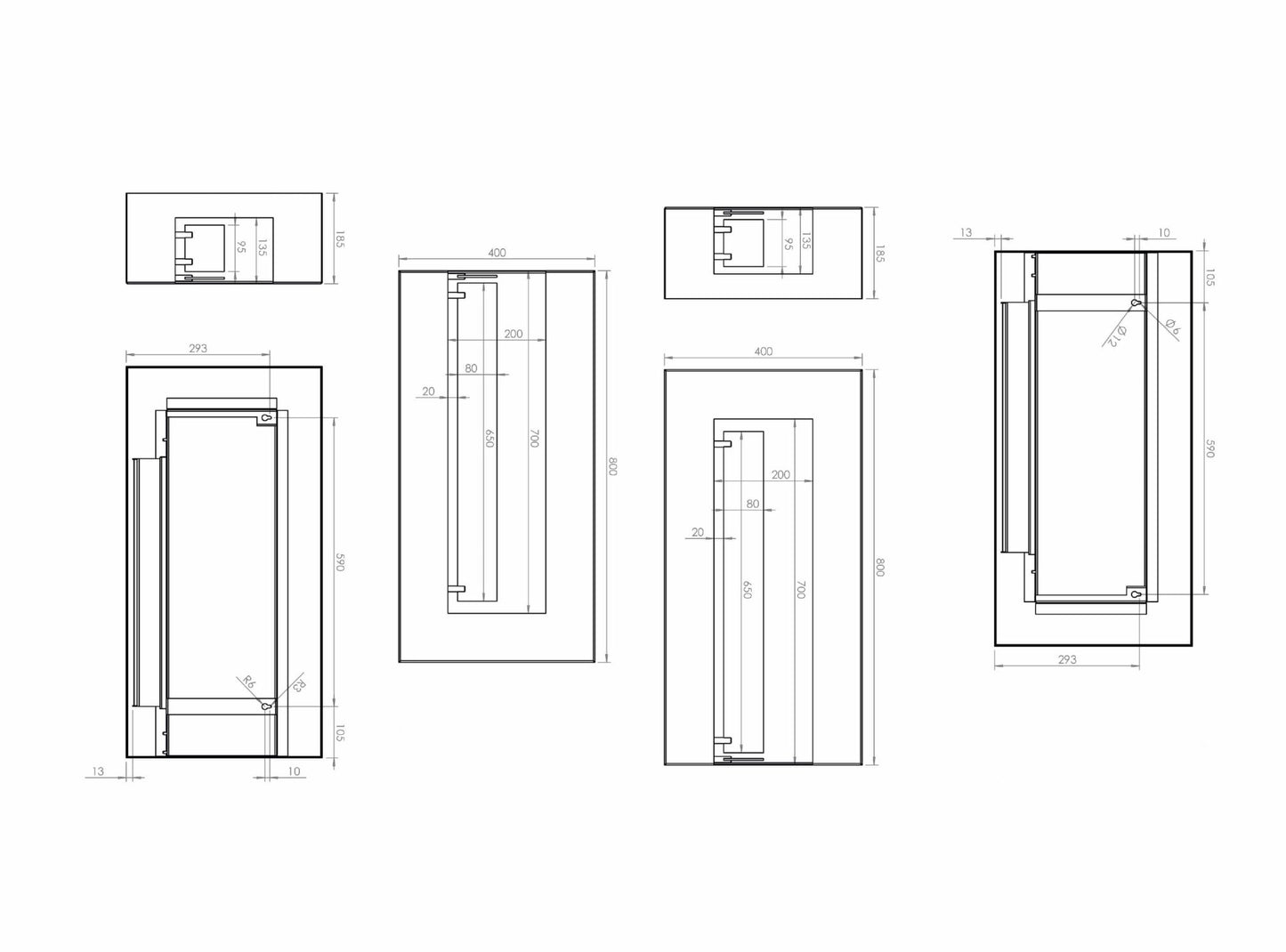Wandkamin Biokamin Hitze Blues L Maße