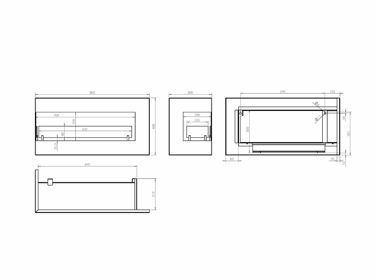 Wandkamin Biokamin Hitze Soul L Maße