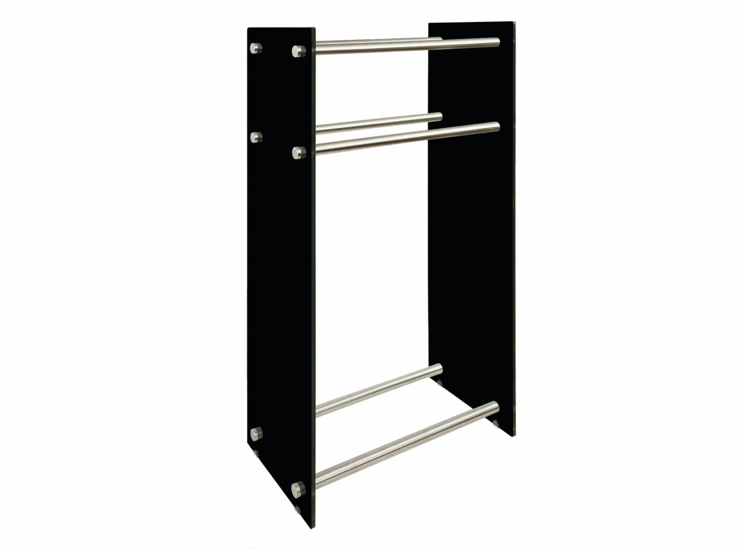 Holzregal in Schwarz, ESG, 12mm, Holzaufbewahrung - Ofenerlebnis.de Holzregal in Schwarz, ESG, 12mm, Holzaufbewahrung - Ofenerlebnis.de