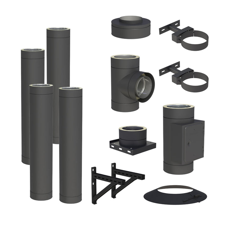 Jeremias DW-BLACK Edelstahlschornstein-Bausatz 4 m – dargestellter Lieferumfang