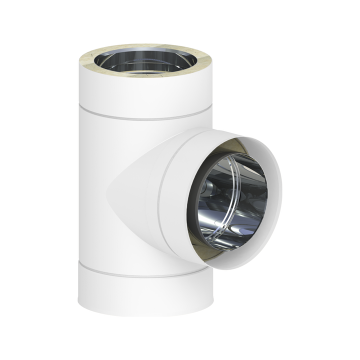 Jeremias DW-WHITE T-Anschluss 90° mit Wassernase – Weiß, RAL 9010