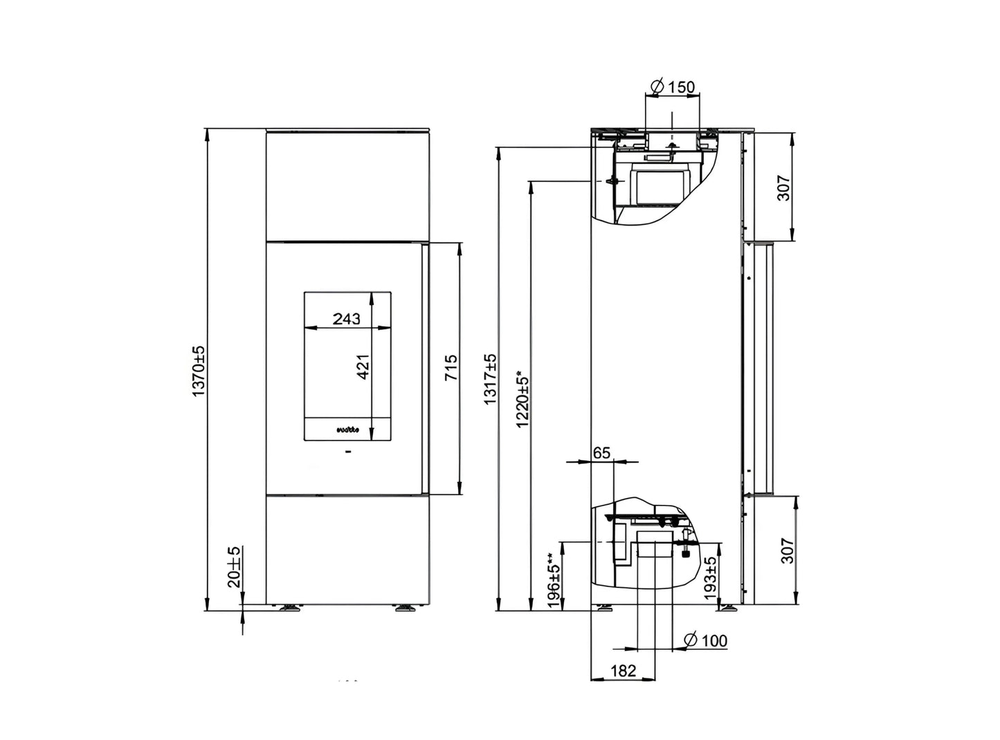 Kaminofen Wodtke Samurai Technische Zeichnung - Ofenerlebnis.de