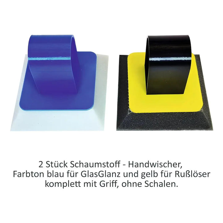 Kaminscheiben Handwischer-Set – Zwei Handwischer ohne Schalen mit vollständigem Begleittext