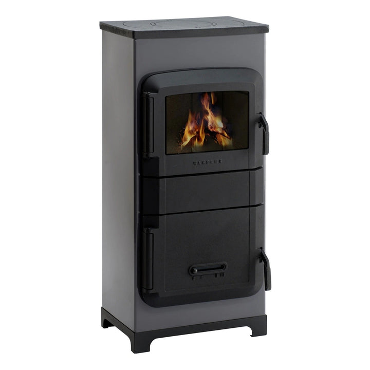 Raumheizer Wamsler RH-8F mit Kochfunktion | 8 kW – Schrägansicht mit grauer Verkleidung und Kochplatte