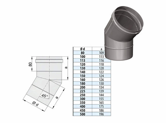 Bogen 45° - einwandig - eka edelstahlkamine complex E