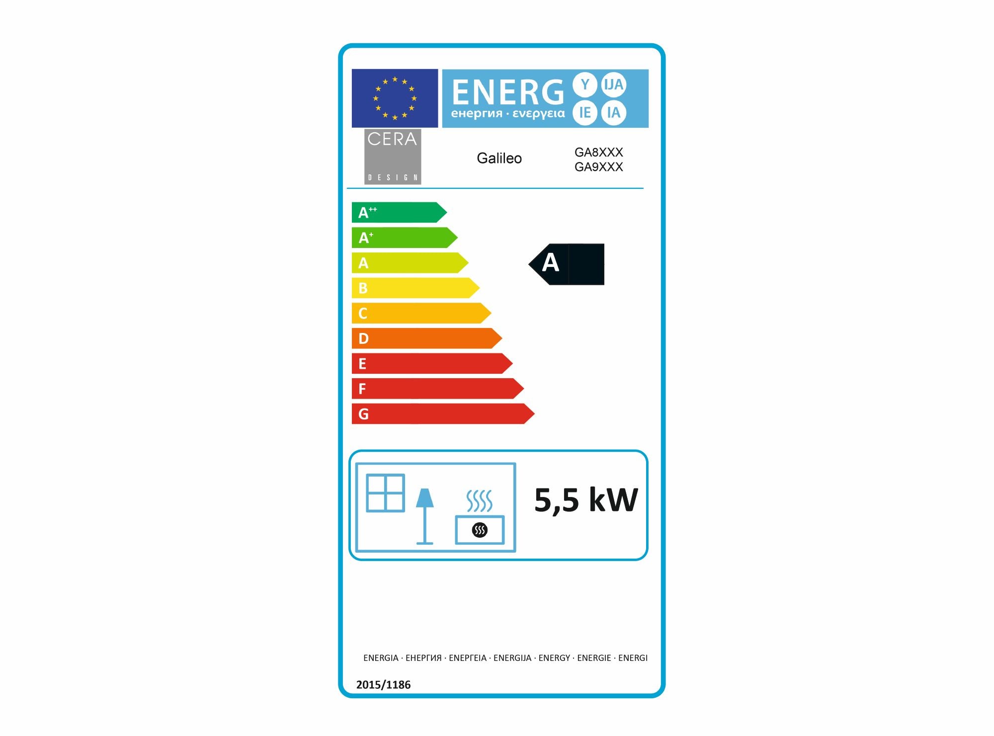 CERA Kaminofen GALILEO Glas Energielabel