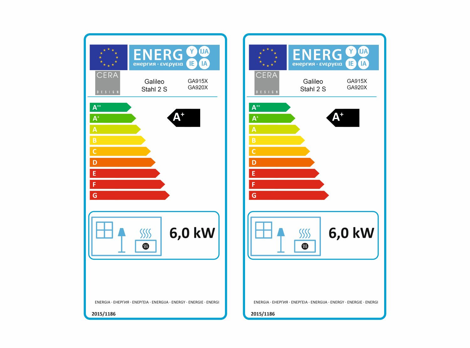 CERA Kaminofen GALILEO Stahl Energielabel 2 Seitig