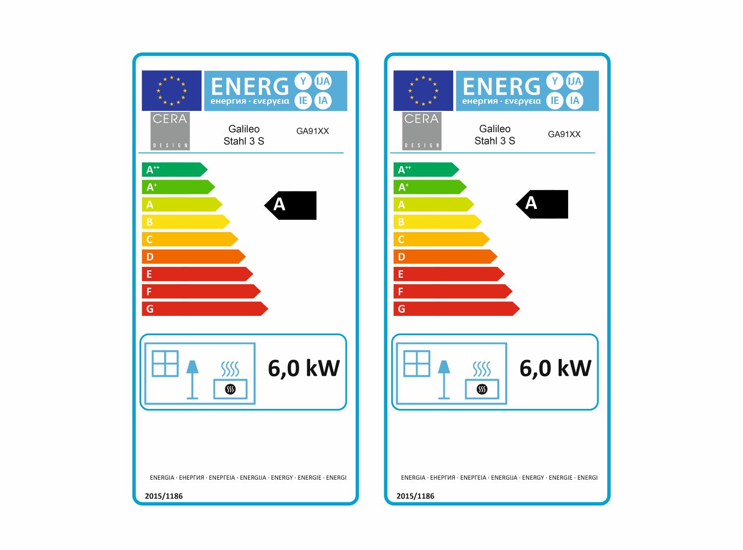 CERA Kaminofen GALILEO Stahl Energielabel 3 Seitig