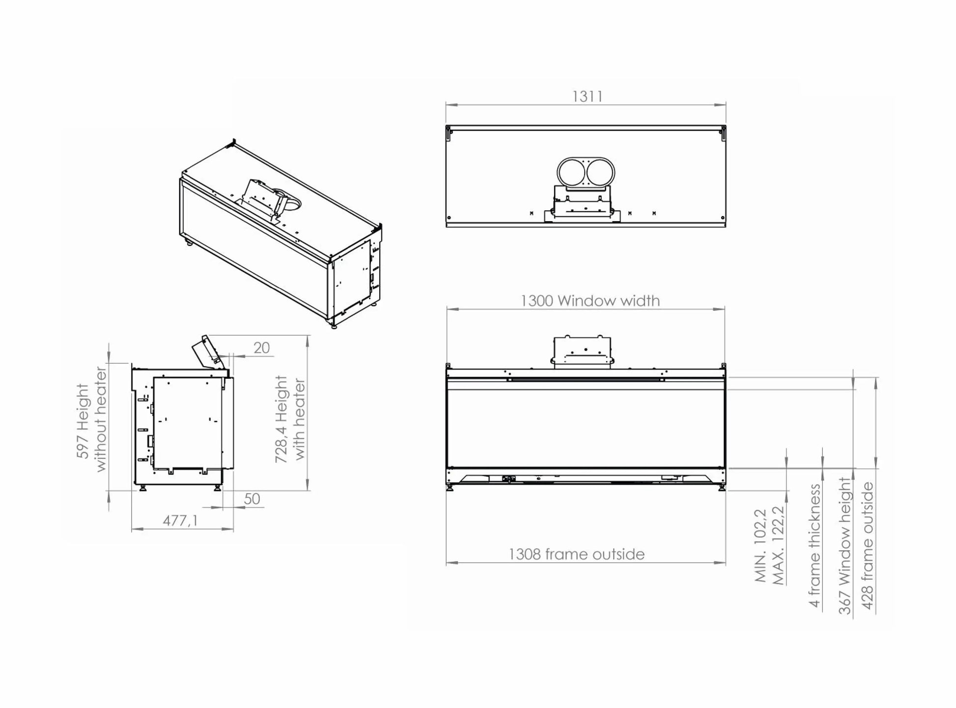 Elektrokamin Kalfire E-one 130F Technische Daten - ofenerlebnis.de