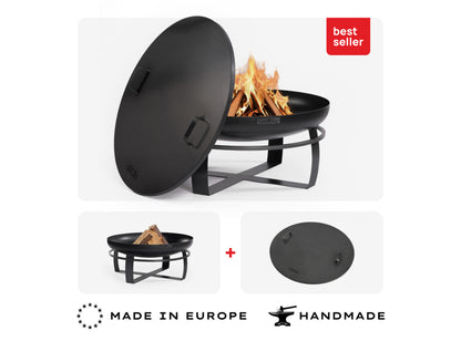 Bestseller Set CookKing Viking Feuerschale 80 cm inklusive Deckel – Handmade in Europe aus Naturstahl