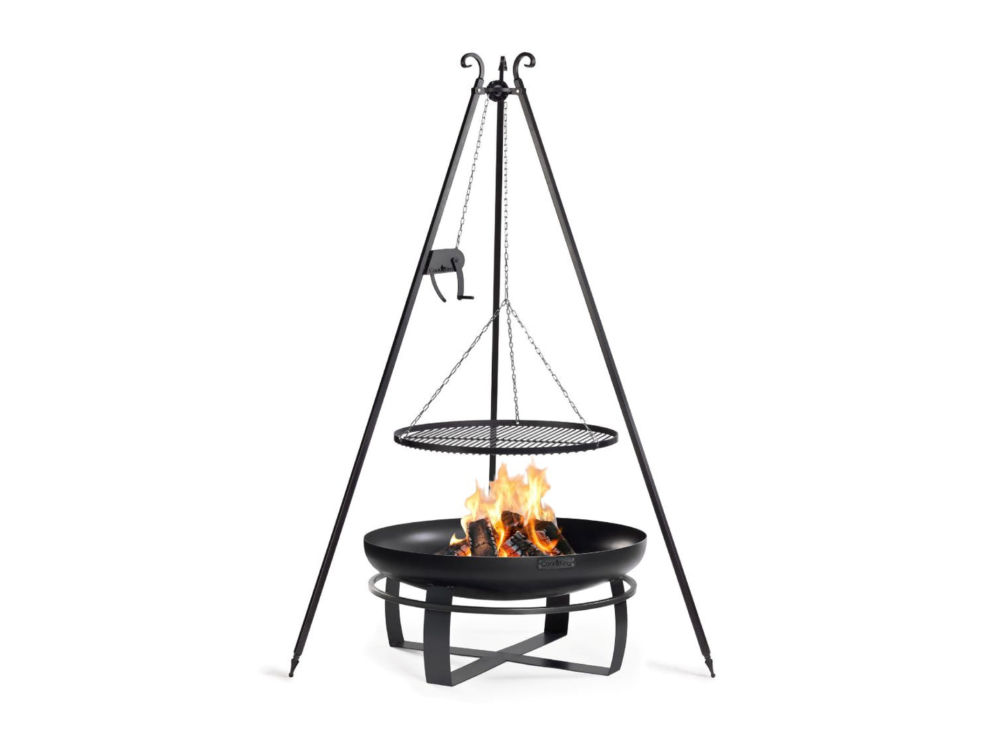 "Schwenkgrill Set Viking mit 80cm Feuerschale, 180cm Dreibein und Grillrost mit Kurbel"
