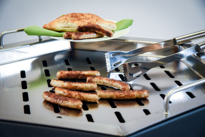 Grillwanne aus Edelstahl mit Grillrost für Outdooröfen – Grilleinsatz inklusive Halterungsbügel