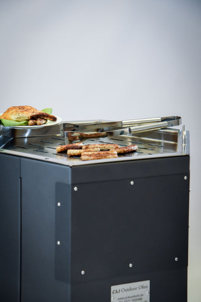 Grillwanne aus Edelstahl mit Grillrost für Outdooröfen – Grilleinsatz inklusive Halterungsbügel