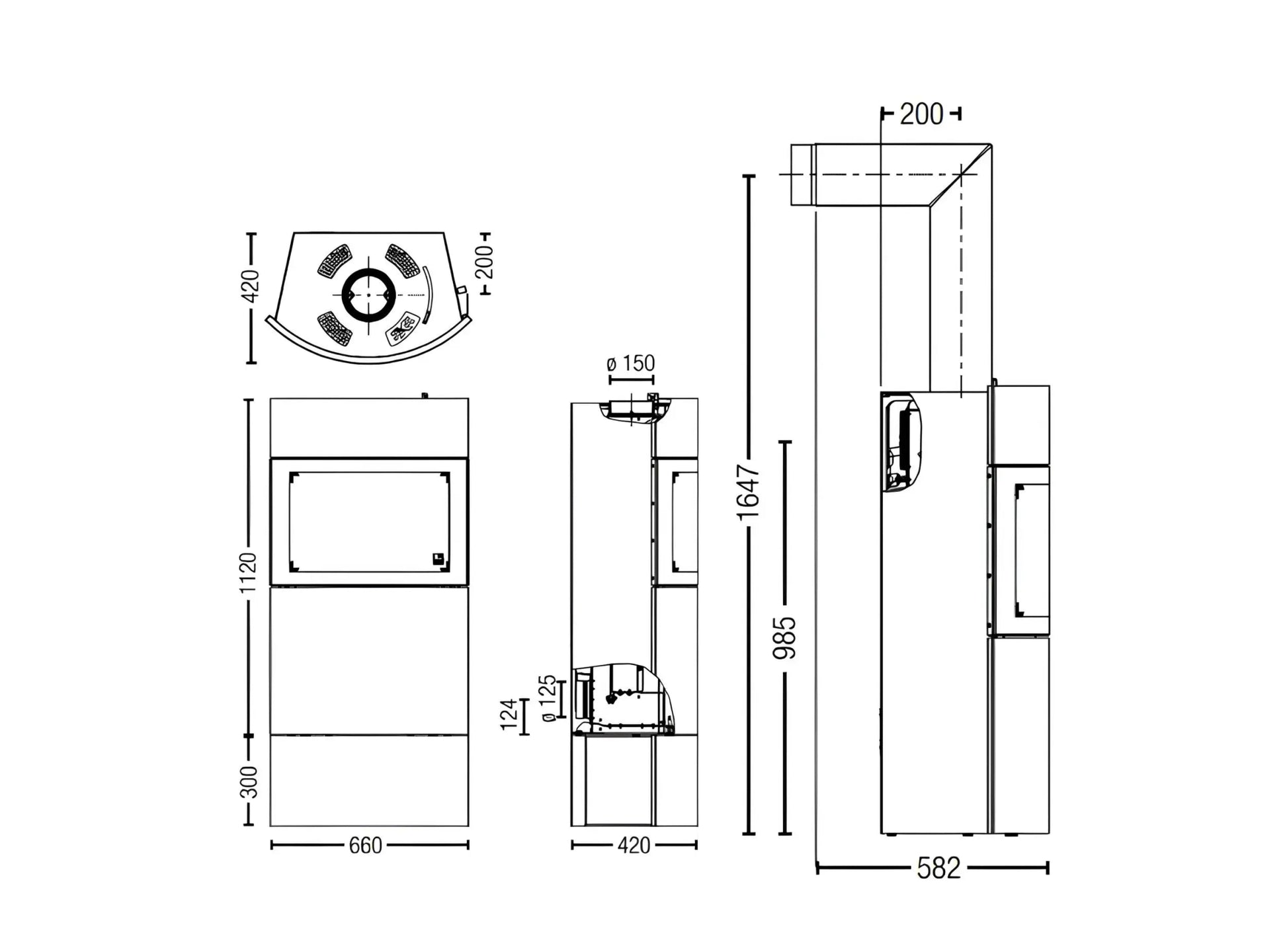 Kaminofen Austroflamm Fynn Xtra 2.0 Maße