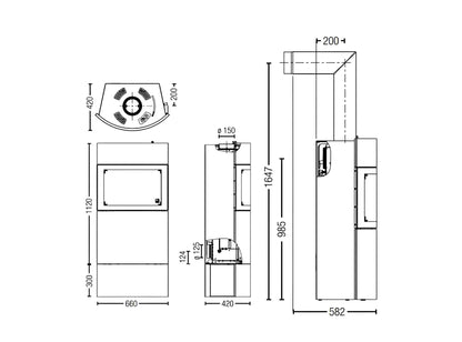 Kaminofen Austroflamm Fynn Xtra 2.0 Maße