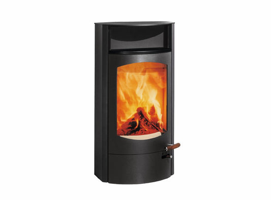 Kaminofen Austroflamm Koko 2.0 (6 kW) Stahl, Warmhaltefach Keramik Schwarz matt, Guss-Topplatte, RRA hinten