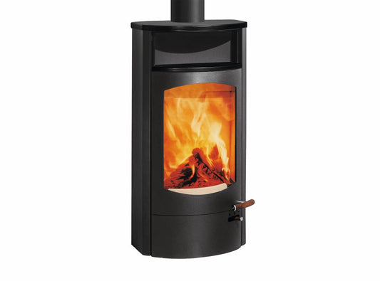 Kaminofen Austroflamm Koko 2.0 (6 kW) Stahl, Warmhaltefach Keramik Schwarz matt, Guss-Topplatte, RRA oben