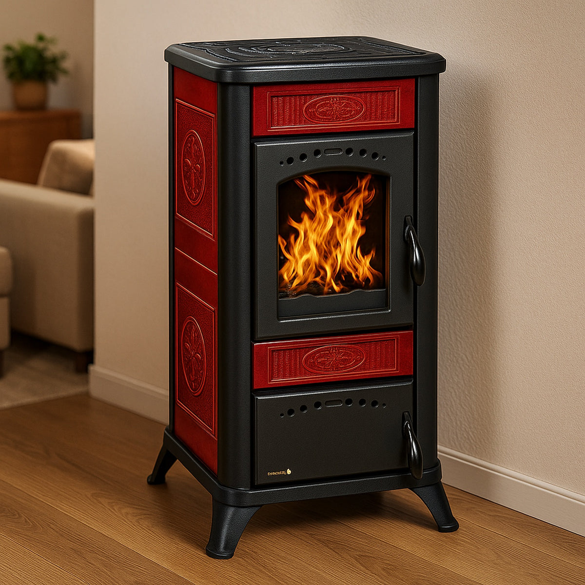 Kaminofen Wamsler Romantik II in rot 
| 7,5 kW