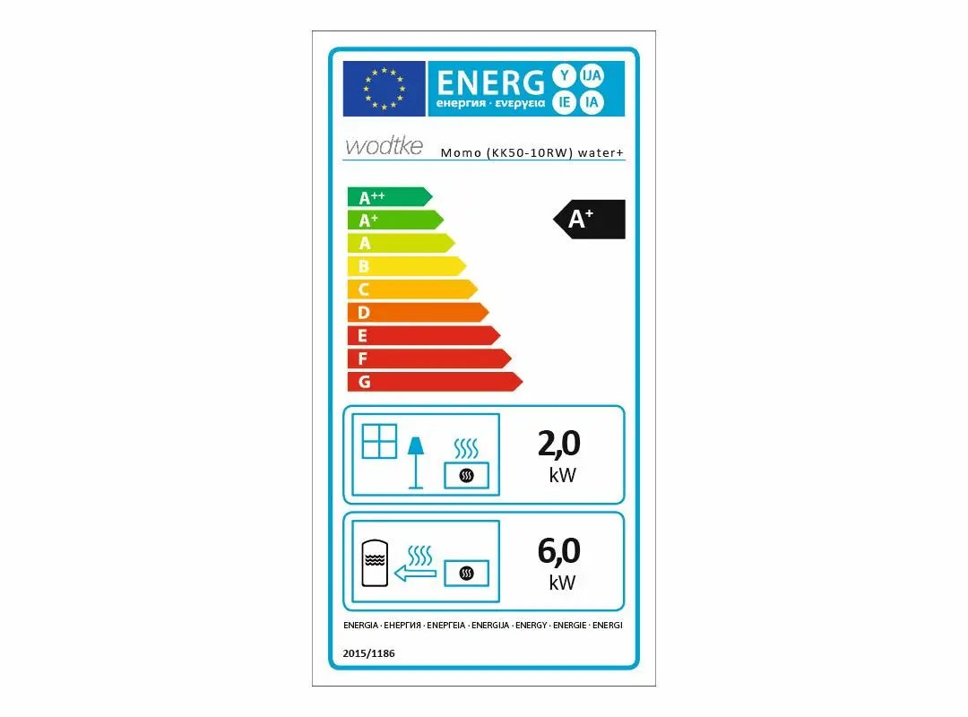 Kaminofen Wodtke Momo water+ wasserführend Energielabel, Ecolabel - ofenerlebnis.de