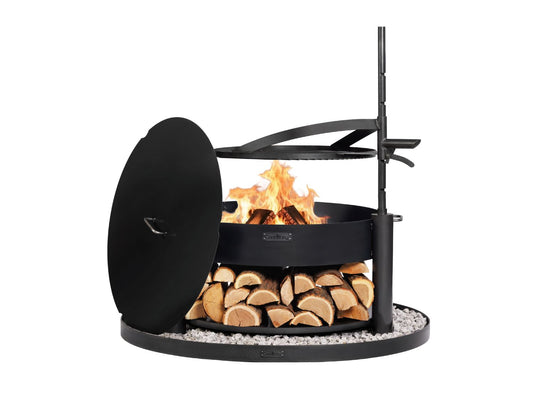 Multifunktionale Feuerschale MONTANA X 80 cm + Grillrost + Deckel + Feuerschalenbasis rund