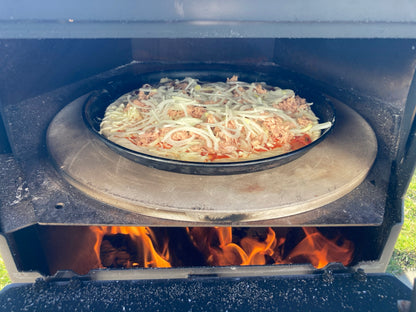 Pizzaablageblech aus Edelstahl für Outdooröfen – Backeinsatz mit Deckel für Pizza, Brot & Ofengerichte