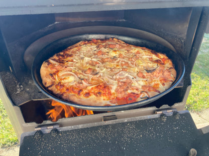 Pizzaablageblech aus Edelstahl für Outdooröfen – Backeinsatz mit Deckel für Pizza, Brot & Ofengerichte