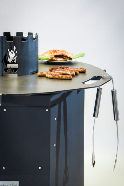 Feuerplatte aus 5 mm Stahl für Outdooröfen – Plancha- & Grillplatte Ø 800 mm mit Halterungen