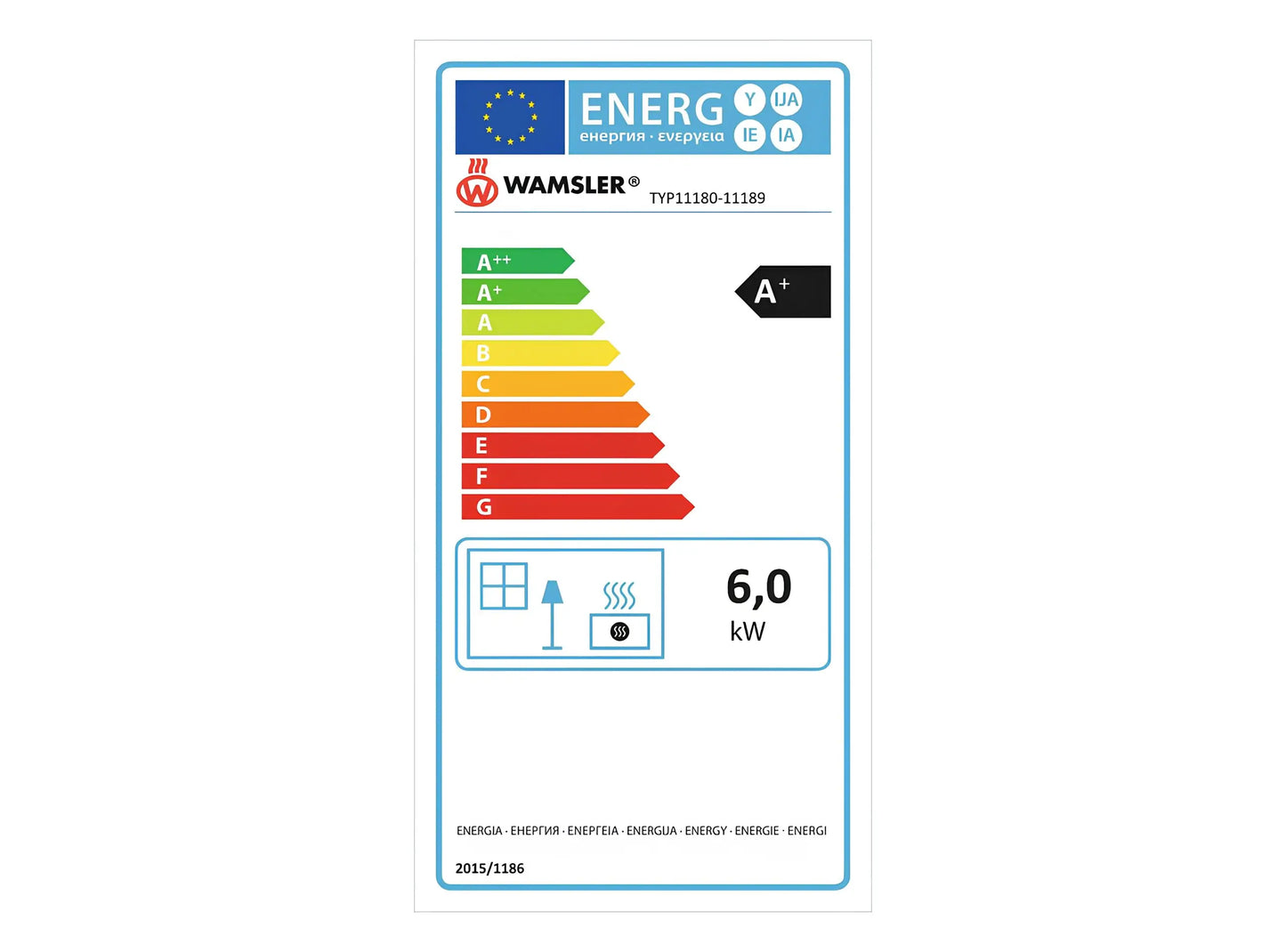 Wamsler Kaminofen Orpheus Energielabel 6 kW - ofenerlebnis.de