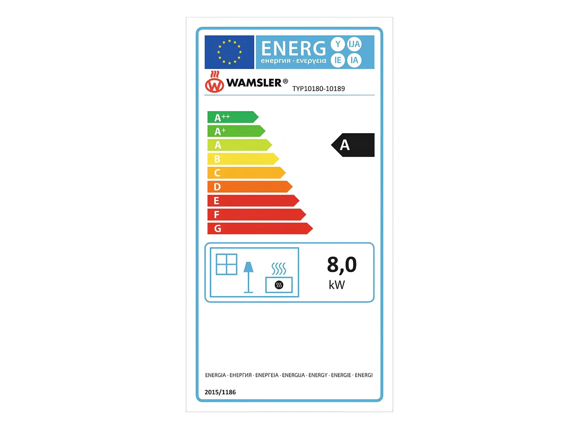 Wamsler Kaminofen Orpheus Energielabel 8 kW - ofenerlebnis.de