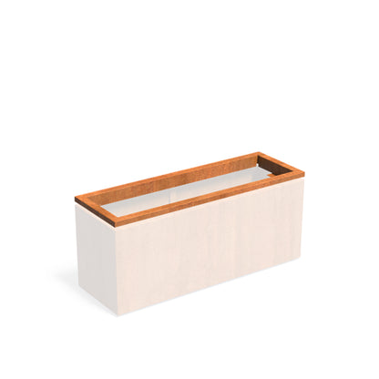 ADEZZ CARREZ Cortenstahl-Beleuchtungsprofil 150 × 50 × 8.9 cm in Beispielmontage; Kübel und Beleuchtung nicht enthalten