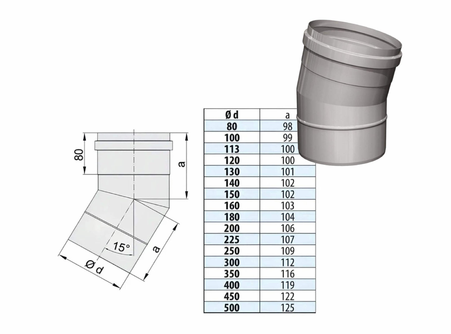 Bogen 15° - einwandig - eka edelstahlkamine complex E