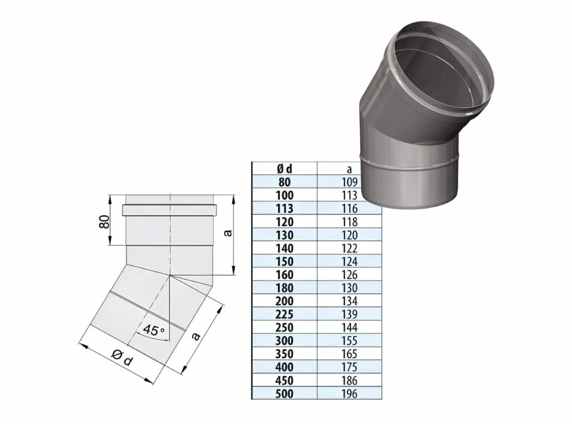 Bogen 45° - einwandig - eka edelstahlkamine complex E