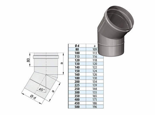 Bogen 45° - einwandig - eka edelstahlkamine complex E