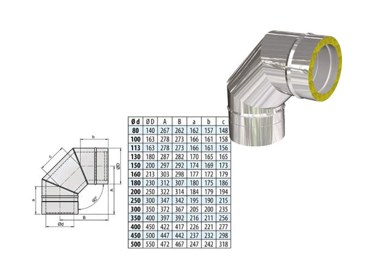 Bogen 90° - doppelwandig - eka edelstahlkamine complex D