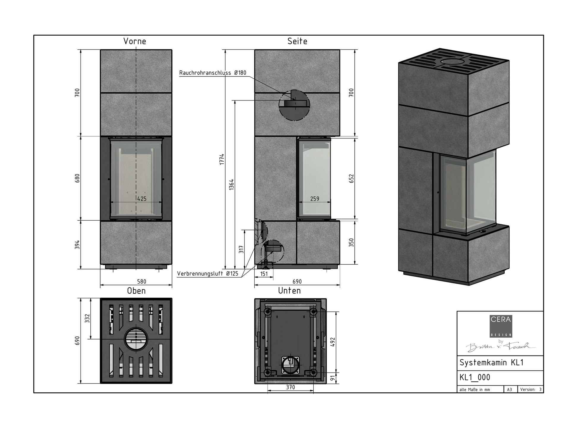 CERA DESIGN LINEA KL1 Beton technische Zeichnung