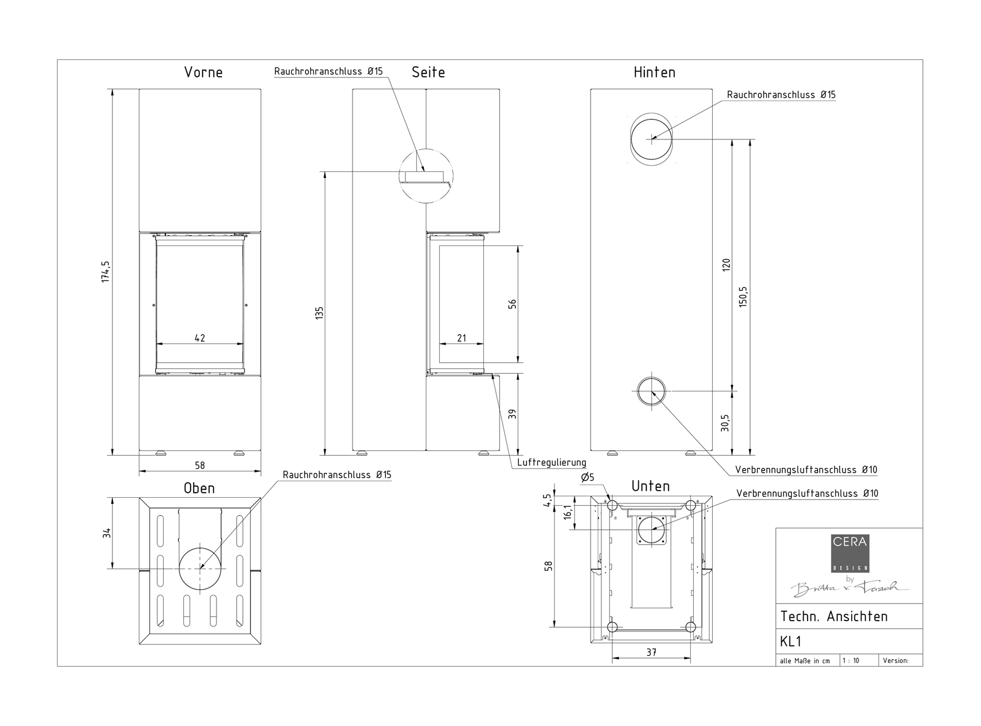 CERA DESIGN LINEA KL1 Stahl technische Zeichnung