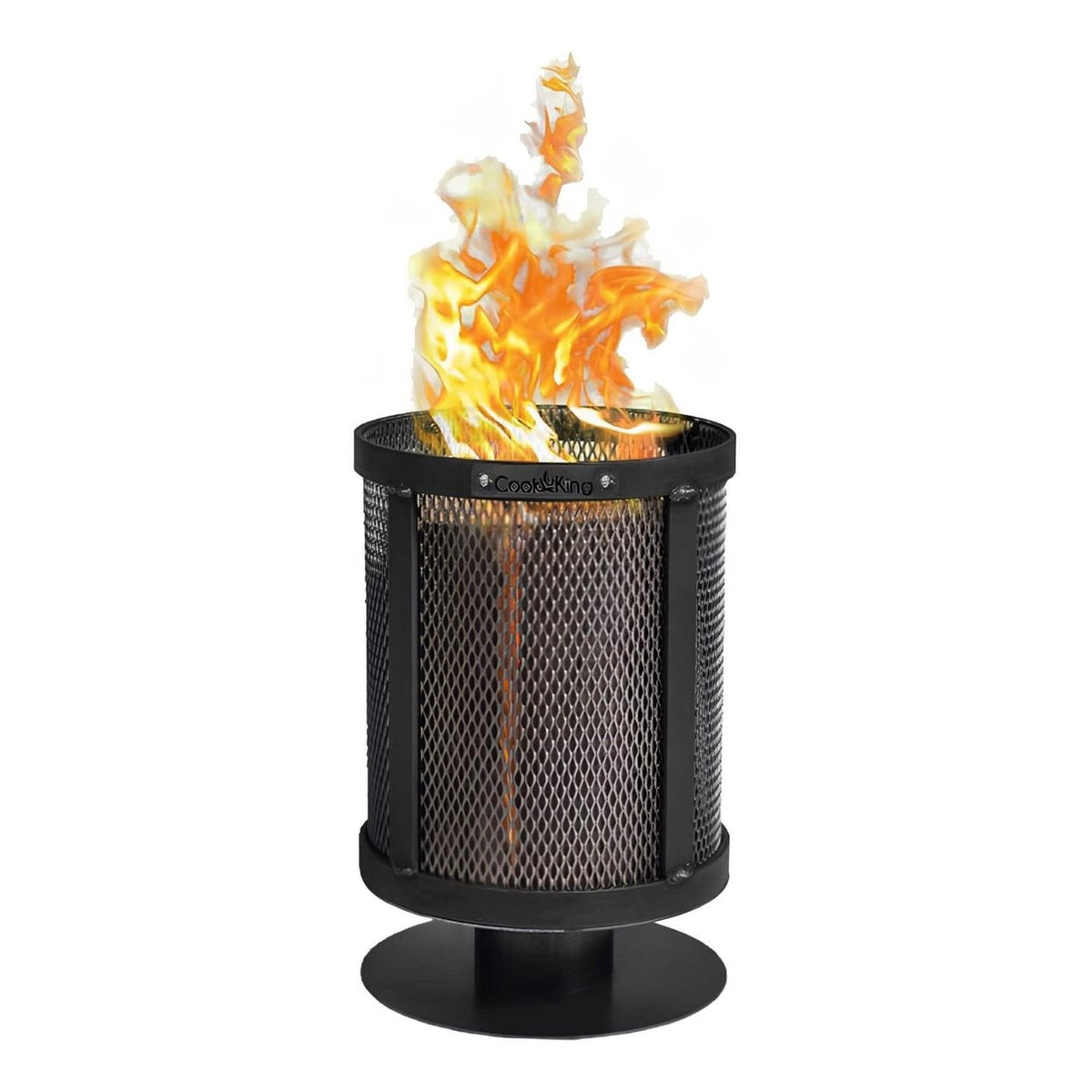 CookKing Feuerkorb Dakar für Schwedenfeuer – Feuerkorb mit brennendem Holz auf weißem Hintergrund