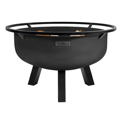 Feuerschale CookKing XXL Porto – Tiefe Feuerschale mit umlaufendem Ring und Holzscheiten auf weißem Hintergrund