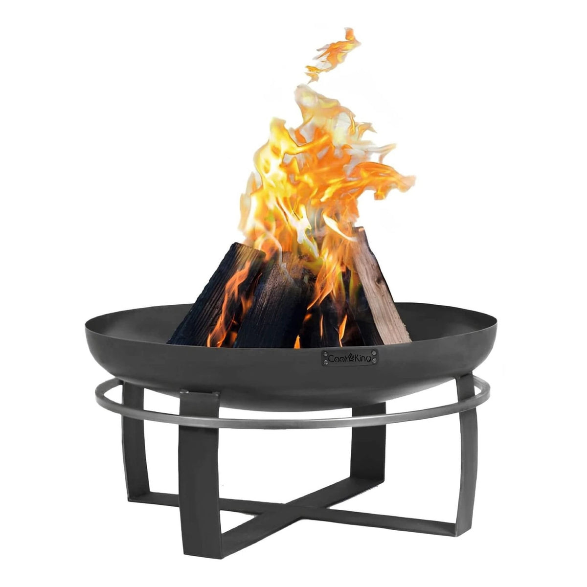 Feuerschale CookKing Viking – Feuerschale mit Feuer auf einem hohen Ringgestell auf Weiß