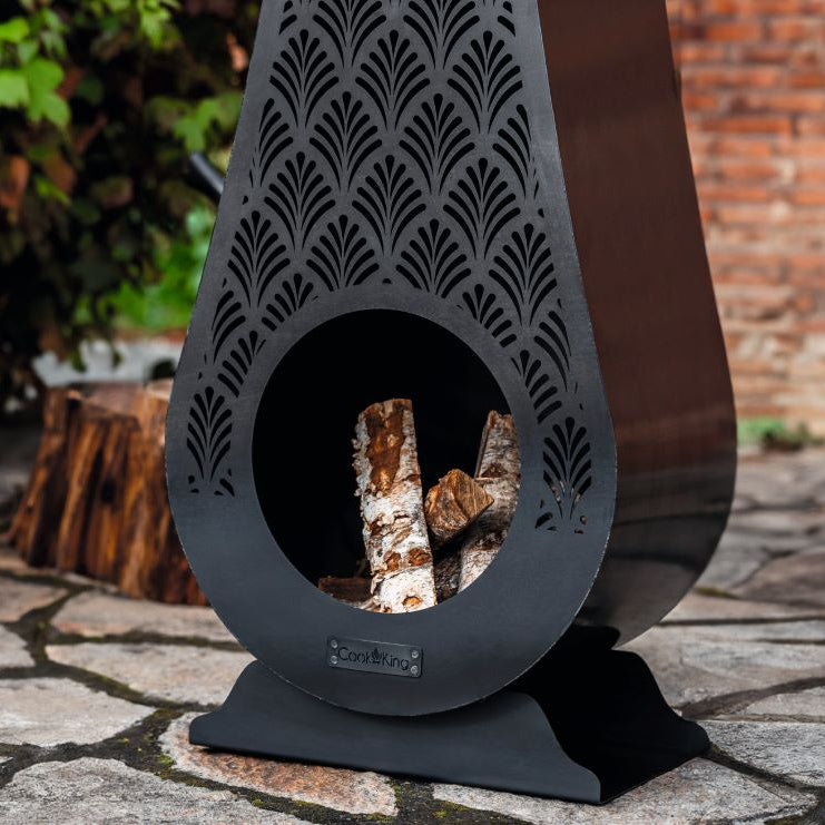 CookKing Gartenofen Ankara – Nahansicht von dekorativer Front, Feueröffnung und Standfuß