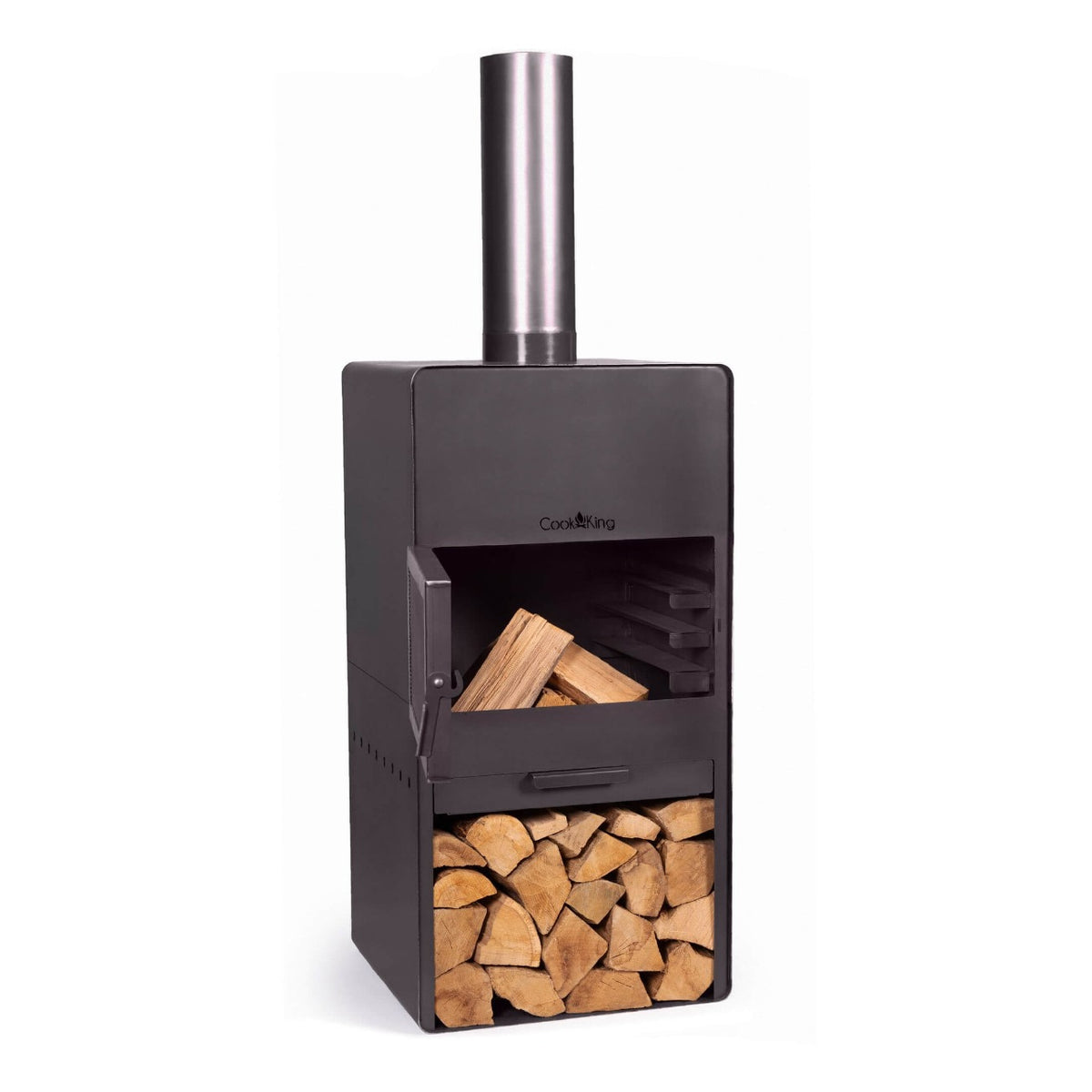 CookKing Gartenofen Vento – Gartenofen ohne Gittertür mit Holz im Feuerraum auf Weiß