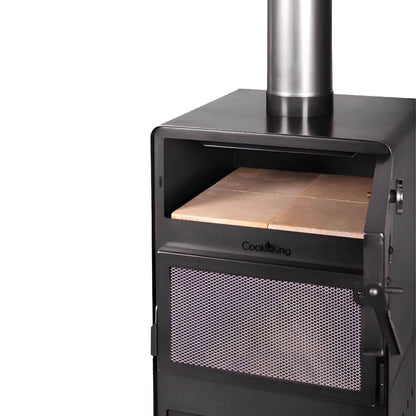 CookKing Gartenofen Vento mit Backfach – Detail des geöffneten Backfachs mit Backstein
