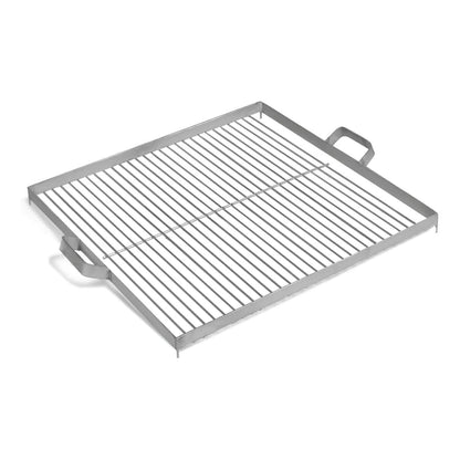 Quadratischer Grillrost aus Edelstahl – Quadratischer Grillrost mit Griffen in schräger Draufsicht
