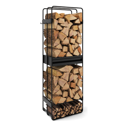 CookKing Kaminholzregal Loft – Hohes Holzregal mit drei gefüllten Fächern