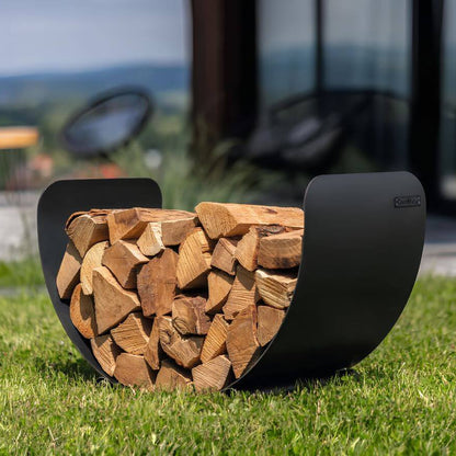CookKing Kaminholzregal Turyn – Halbrundes Kaminholzregal mit Holzfüllung auf Rasen