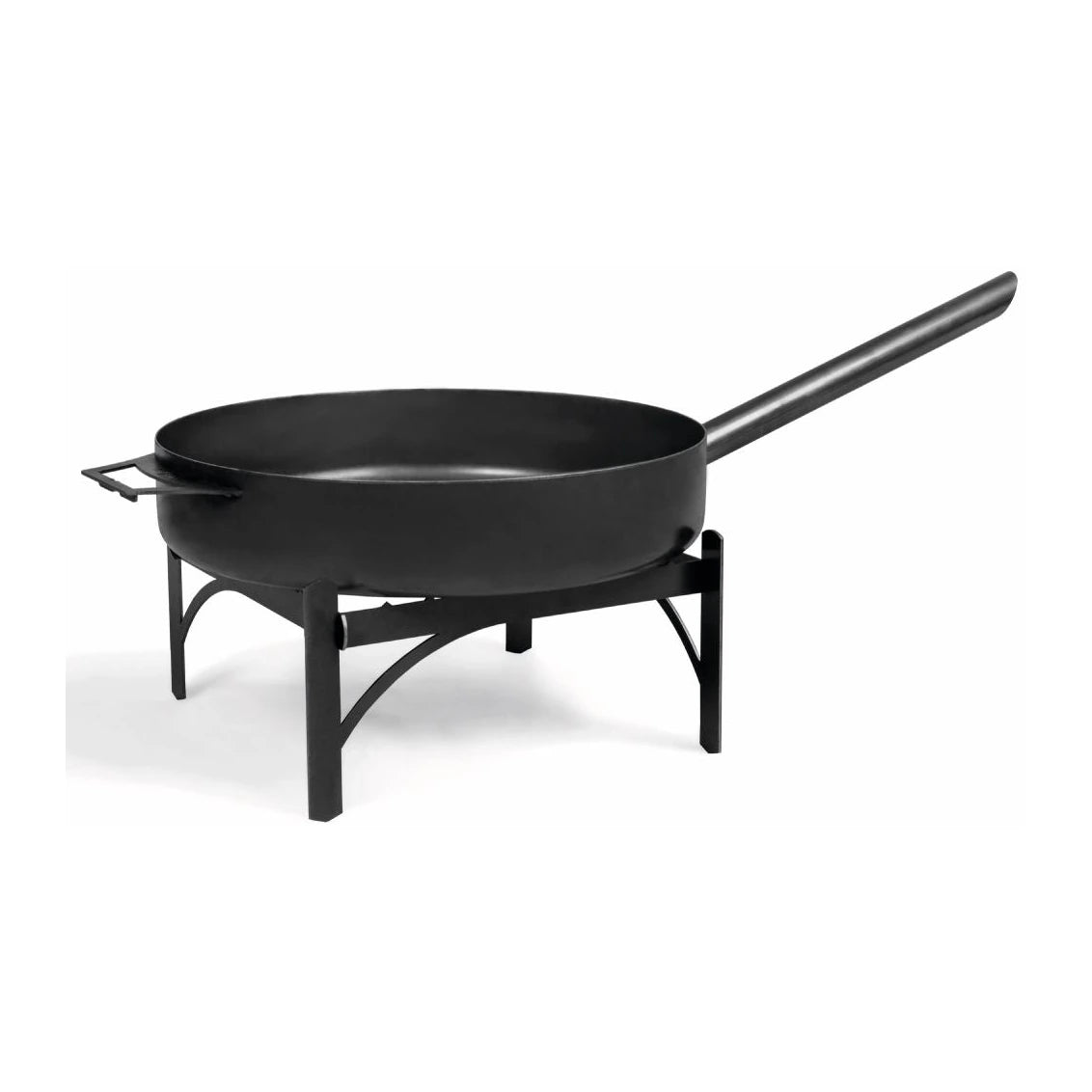 Pfanne aus Naturstahl mit langem Griff – 50 cm – Pfanne mit langem Stiel auf dem zugehörigen Ständer