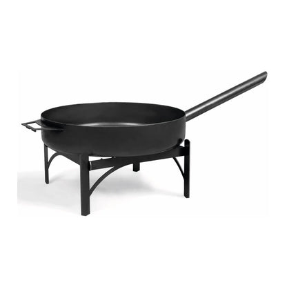 Pfanne aus Naturstahl mit langem Griff – 50 cm – Pfanne mit langem Stiel auf dem zugehörigen Ständer