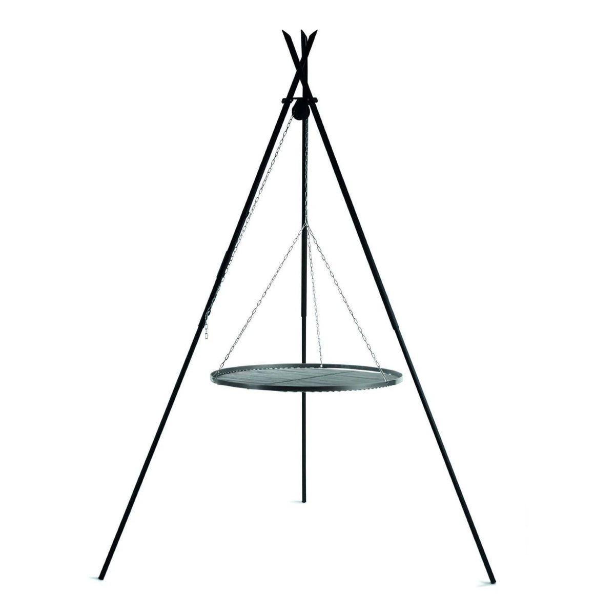 CookKing Schwenkgrill Tipi 210 cm – dreibeiniges Gestell mit überkreuzten Stäben und aufgehängtem Grillrost